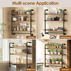 3 Tier Industrial Pipe Shelving, 24" Kitchen Shelves Wall Mounted with 6 Hooks, Coffee Bar Shelves Display Bookshelf Wall She