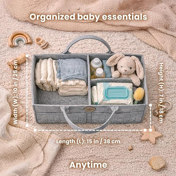 Baby Diaper Caddy Organizer for Nursery – Large Felt Storage Basket for Baby Essentials, Wipes & Diapers – Portable Nursery O