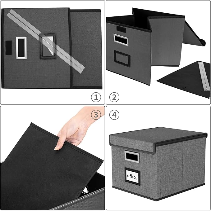 Huolewa File Organizer Boxes with Lids, Linen Office Document Storage Boxes, Filing Boxes, Decorative Small File Boxes for Ha