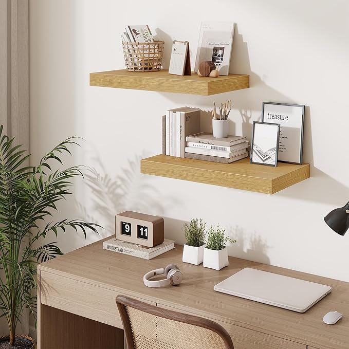 Fun Memories 24 Inch Floating Shelves Wall-Mounted, 12 Inch Deep Wall Shelves, 24 x 12 Floating Shelf, Deep Storage Shelf for