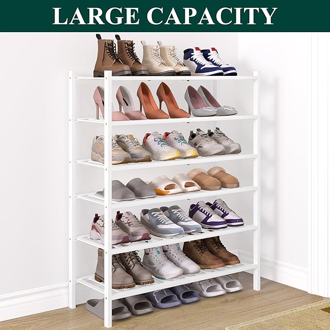 Smiry Bamboo Shoe Rack for Closet, 6 Tier Wooden Stackable Shoe Organizer, Free Standing Shoes Storage Shelf for Entryway, Fr