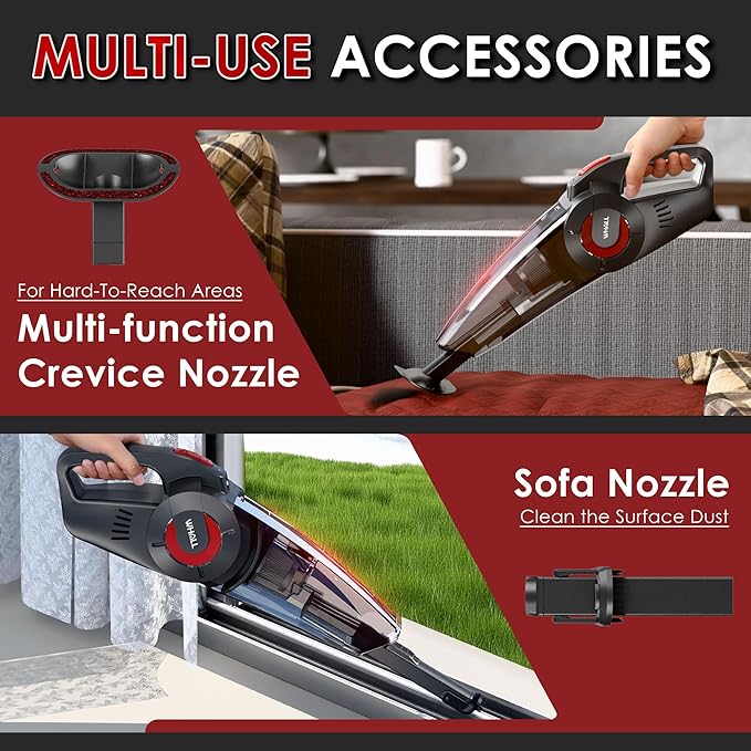 Whall Handheld Cordless Car Vacuums, Wet and Dry Use 9000Pa Strong Suction Vacuums, Rechargeable Portable Vacuum Cleaner with