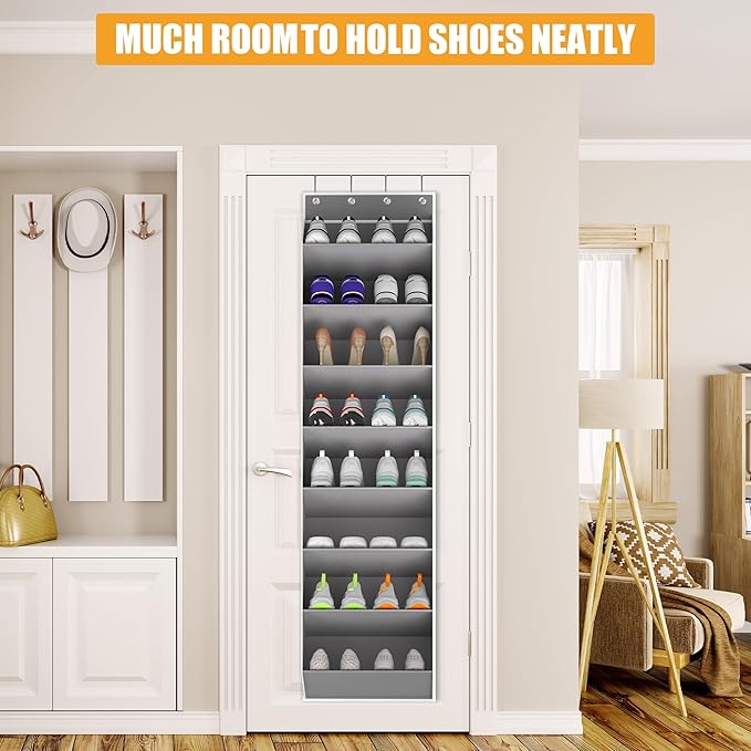 KYEVIS Over The Door Shoe Organizer Storage Fit 16-24 Pairs Hanging Shoe Rack Organiser for Closet Door, Deep Pocket Shoe Hol