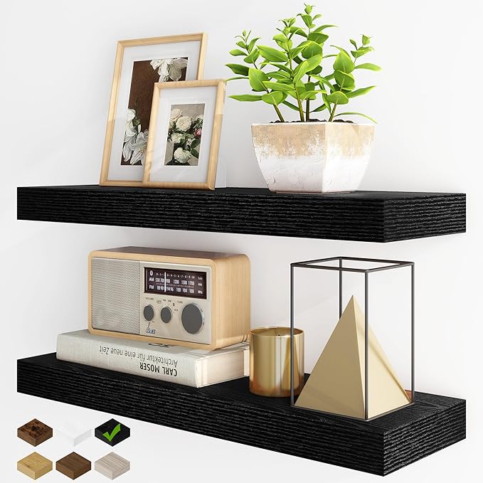 Fun Memories Floating Shelves for Wall, 24Inch Floating Shelves Set of 2, Hanging Shelf with Invisible Brackets, Wood Shelves
