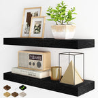 Fun Memories Floating Shelves for Wall, 24Inch Floating Shelves Set of 2, Hanging Shelf with Invisible Brackets, Wood Shelves