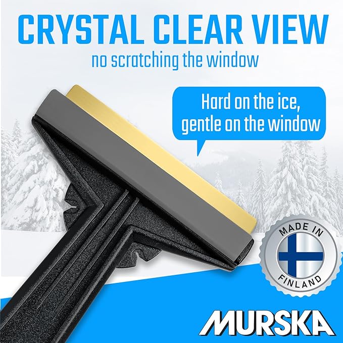 Car Ice Scraper Brass Blade - fast, easy & efficient - [ 2 Pack ] Brass Ice Scraper for Car - Ice Scrapers for Car Windshield Ice Scraper - Original Murska from Europe - for Winter - A054-2 Black Gray
