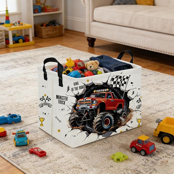 Rectangular Monster Truck Basket,Racing Car Storage Baskets,Cute Basket for kids with Handles,Kid Room Decor Gift,Car Room De