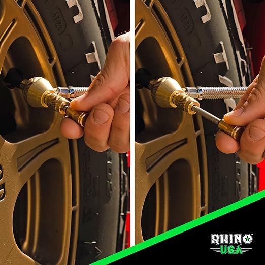 Rhino USA Rapid Tire Deflators with Gauge (0-60psi) Automatic & Adjustable Tire Air Down Tool - Large 2" Easy Read Glow Dial & Solid Brass Hardware - Best Offroad Deflator for Jeep, Truck or ATV