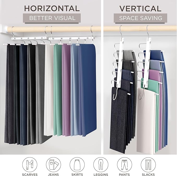 MORALVE Pants Hangers Space Saving - 4 Pack European Beechwood Scarf and Jean Hangers - Closet Organizer and Space Saver Pant