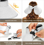 Sun Visor Hat for Women, Wide Brim Straw Summer UV Protection Hat, Foldable Roll-up Packable Beach Cap