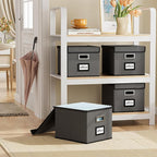 Huolewa File Organizer Boxes with Lids, Linen Office Document Storage Boxes, Filing Boxes, Decorative Small File Boxes for Ha