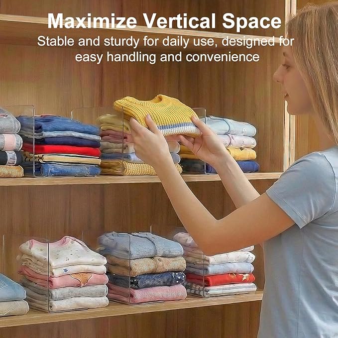 SortNStore Shelf Dividers for Closet Organization: 6" Tall x 10" Deep, Deeper Adhesive Separators Features Acrylic Material a