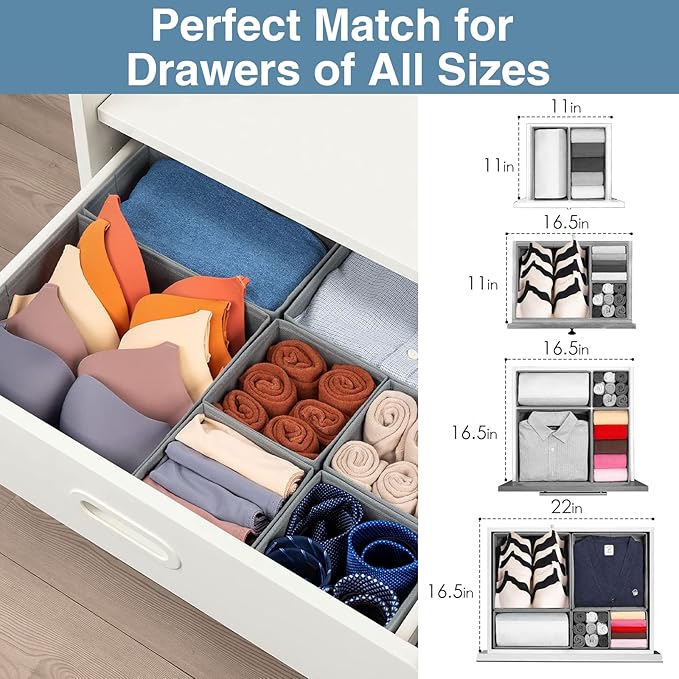 Criusia Drawer Organizer Clothes, 8 Pack Underwear Organizer, Foldable Closet Organizers and Storage Dresser Dividers for Clo