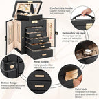 AKOZLIN 6-Tier Jewelry Box Lockable Leather Jewelry Storage Case with 5 Drawers for Women Girls Ring Necklace Earring Bracele