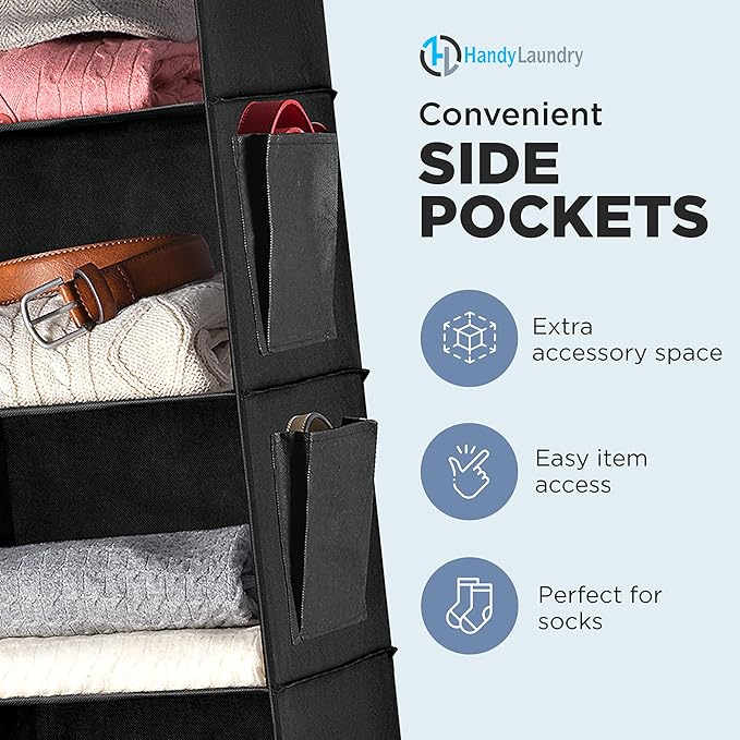 Handy Laundry Hanging Closet Organizer - 6 Shelf Storage for Clothes, Sweaters, Shoes & Accessories - Space-Saving Wardrobe S