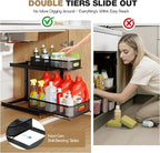 2-Pack Under Sink Storage Organizer with 2-Tier Slide Out Drawer, Sophisticated Mesh Pull Out Shelf for Kitchen & Bathroom, F