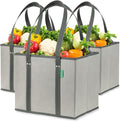 Creative Green Life Reusable Grocery Bags (3 Pack) – Heavy Duty Reusable Shopping Bags with Box Shape to Stand Up, Stay Open, Fold Flat – Large Tote Bags with Long Handles & Reinforced Bottom (Gray)