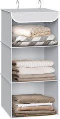 Simple Houseware 3-Shelf Hanging Closet Organizer, Fabric Storage Shelves with 57L Capacity, Gray