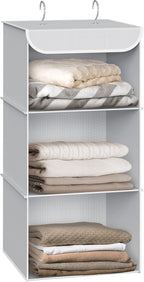 Simple Houseware 3-Shelf Hanging Closet Organizer, Fabric Storage Shelves with 57L Capacity, Gray