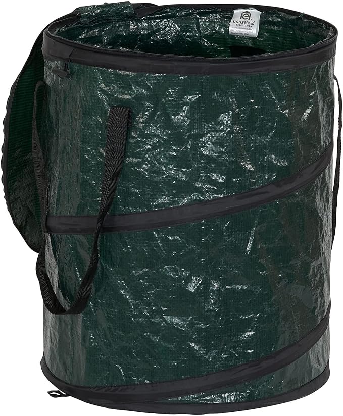 Household Essentials Pop Up Hamper, Pop Up Camping Trash Can, Great for Outdoor or Indoor Use, Portable and Collapsible with Zippered Top, Green