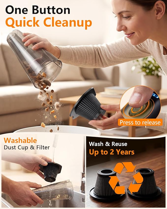 Handheld Vacuum Cordless Rechargeable with Charging Dock - 16000Pa Ultra-Strong Suction, Portable & Lightweight, Fast Chargin