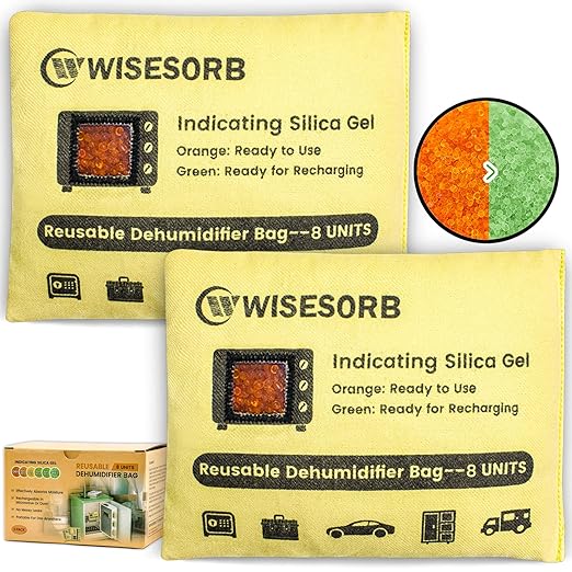 240g×2 Packs Rechargeable Silica Gel Desiccant Packs with Clean Window, Color Indicating (Orange to Green) Reusable Moisture