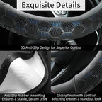 PU Leather Steering Wheel Cover 14.5-15 Inch, Carbon Fiber Style Grip, Non-Slip & Breathable, Universal for Sedan SUV Truck V