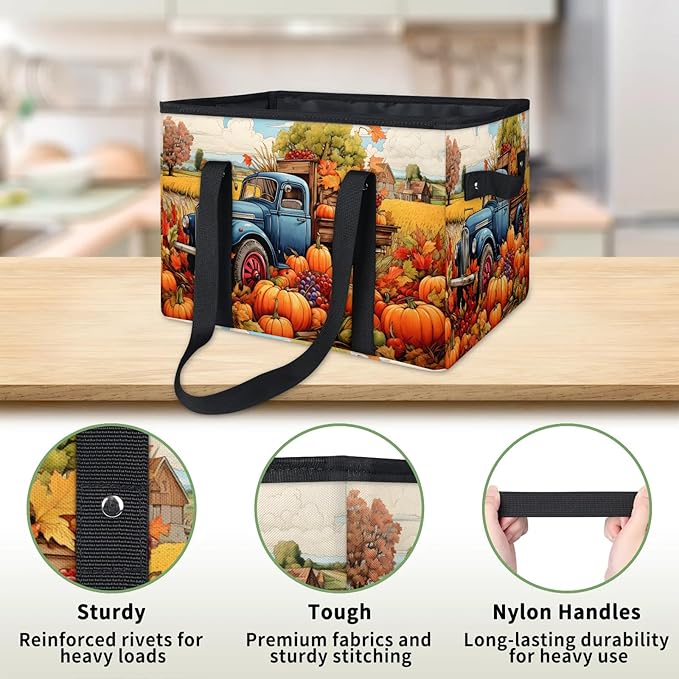 Reusable Grocery Bags Heavy Duty Shopping Bags Foldable Large Tote Bags with Long Handles & Hard Bottom