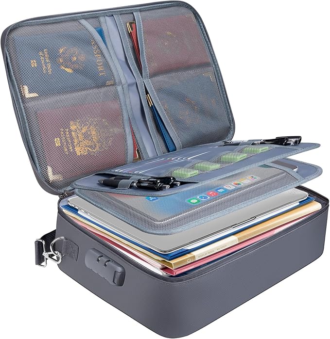 BALEINE Fireproof Document Box with Lock, Portable Fireproof Document Bag Waterproof Fire Proof File Boxes for Documents, Fil