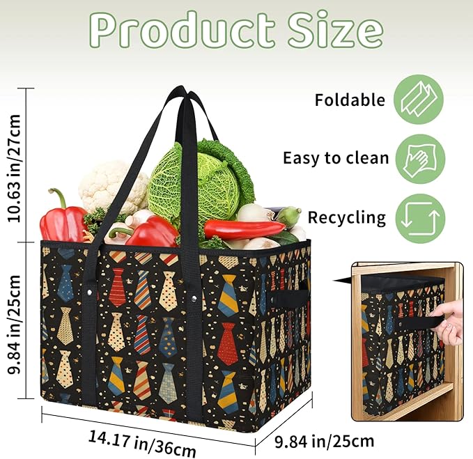 Reusable Grocery Bags Heavy Duty Shopping Bags Foldable Large Tote Bags with Long Handles & Hard Bottom