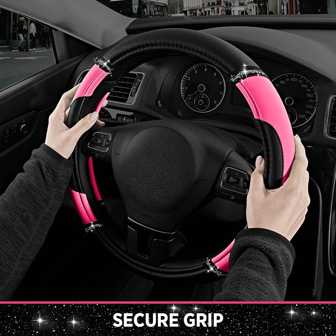 Road Comforts Leather Steering Wheel Cover - Made with PVC Leather - Anti-Slip, Universal Fit 14 1/2 inches to 15 inches - Ho