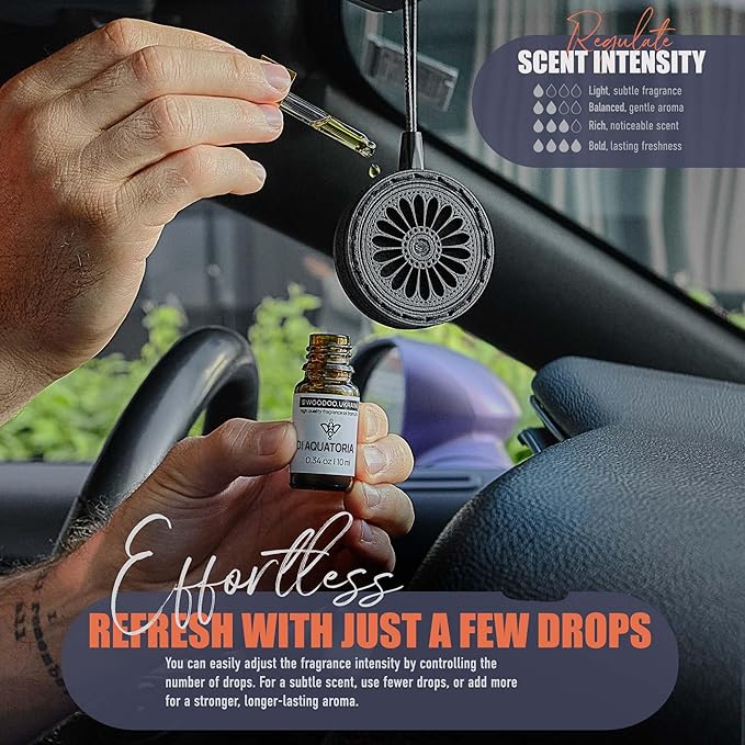 Handmade Wood Car Air Freshener — Best Wheels Designed Refillable Essential Oil Diffuser — Long Lasting diAquatoria Fragrance
