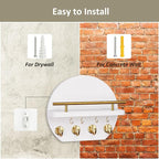 Nekon Key Holder for Wall - 9.8 Inch Apartment Wall Decor with Shelf and 8 Key Hooks, Circular Wood Key Hanger for Home Decor