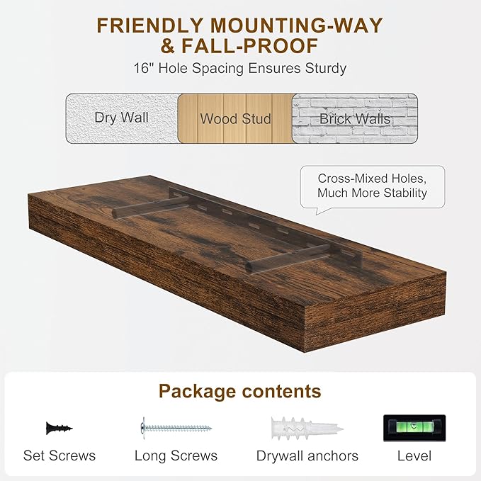 Fun Memories Floating Shelves for Wall, 36Inch Floating Shelves Set of 2, Hanging Shelf with Invisible Brackets, Bathroom She