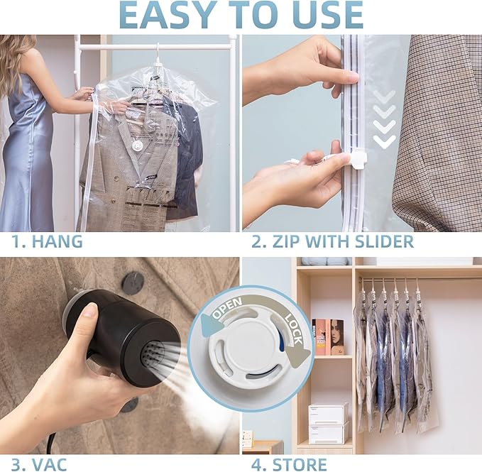 Hanging Vacuum Storage Bags with Electric Pump, 6 Pack (41.3 x27.6 inch), Vacuum Seal Bags for Clothing, Garment Storage for 