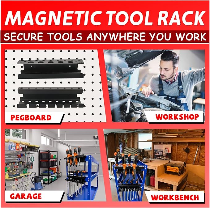 ULIBERMAGNET Magnetic Screwdriver Holder,Magnetic Wrench Holder,Heavy Duty Black Metal Tool Storage Organizer,Set of 2 Magnet