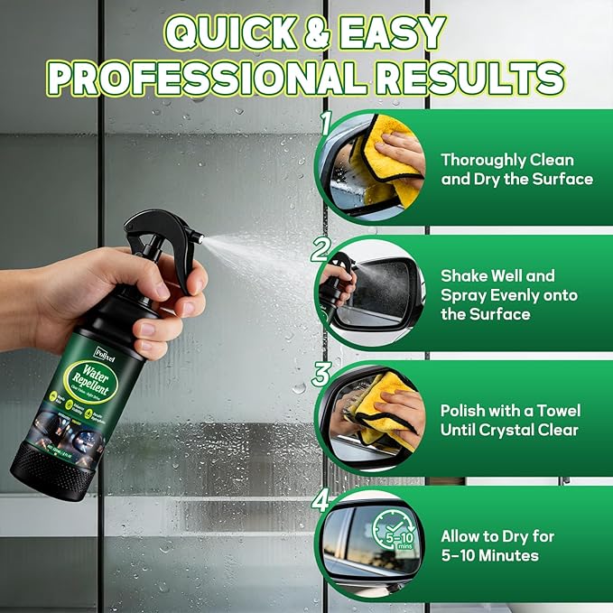 Water Repellent Spray for Car Windshield & Glass - Long Lasting Rain Repellent & Hydrophobic Coating for Windshield, Glass, W