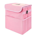 Car Trash Can Bin with Lid - Collapsible Car Garbage Can with Storage Pockets-Pink Mini Leakproof Vehicle Trash Bag-Small Automotive Organizers and Storage for Back/Front Seat SUV Truck Accessories
