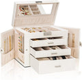 AKOZLIN 4-Tier Jewelry Box Lockable Leather Jewelry Storage Case Organizer with 3 Drawers for Women Girls Ring Necklace Earri