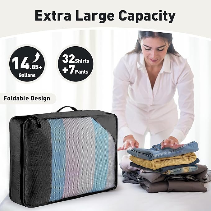 Toncoke 8-Piece Packing Cubes for Travel, Mesh Luggage Organizers with Shoe Bag, Toiletry Bag, Laundry Pouches, 4 Sizes (XL/L