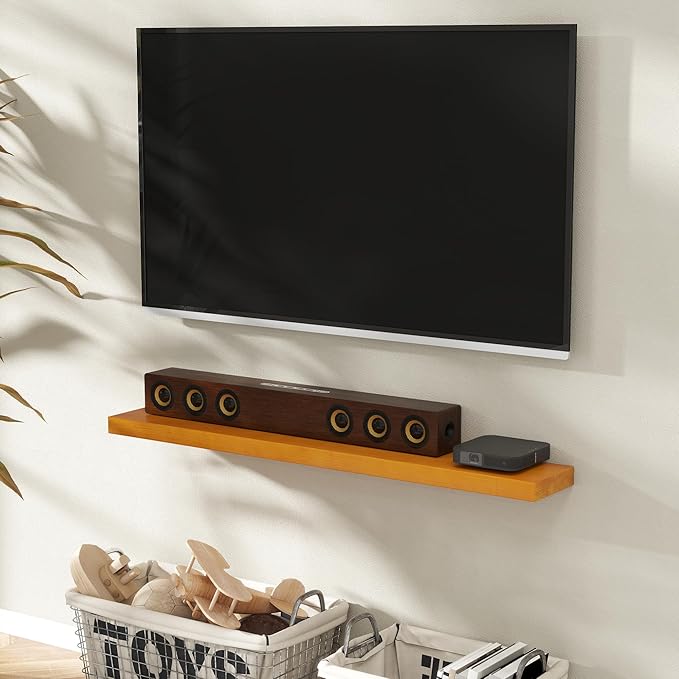 Marsmiles Wood Floating Shelves | 55 Inch Rustic Honey Oak Wall Shelves Set of 2 | 55" W x 7.7" D x 1.6" H Wooden Shelves for