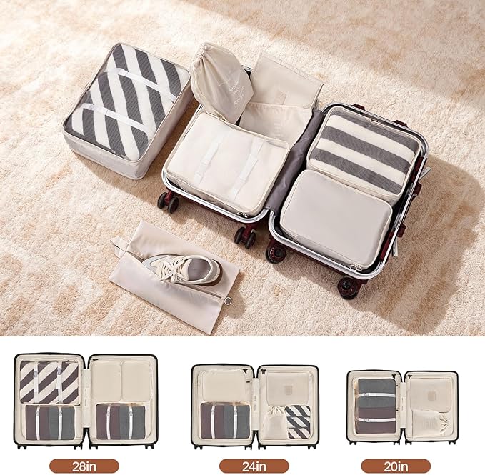 8 Set Compression Packing Cubes for Travel Essentials,Suitcase Organizer Bags, Carry-On Luggage Accessories with Laundry & To