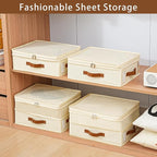 Bed Sheet Organizers and Storage, 4 Pack Linen Closet Organizers with Adjustable Zipper, Foldable Bedding Storage for Queen o