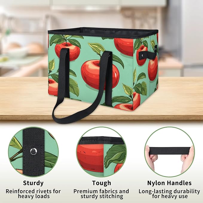 Reusable Grocery Bags Heavy Duty Shopping Bags Foldable Large Tote Bags with Long Handles & Hard Bottom