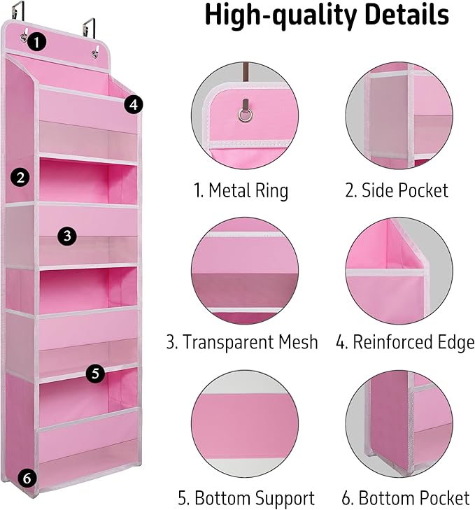 TYMENSH Over The Door Hanging Organizer with 4 Large Pockets – Closet, Bathroom, Nursery, Bedroom, Dorm Storage for Toys, Cos