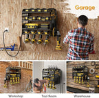 POKIPO Power Tool Organizer Wall Mount with Charging Station,Tool Storage Rack with 8 Outlet Power Strip,Heavy Duty Metal Bat