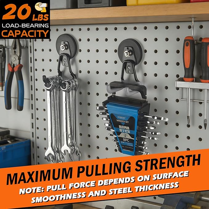 ULIBERMAGNET Upgraded Heavy Duty Magnetic Hooks,4 Pack Strong Large Magnet Hook for Power Drill,Garden Tools,Hose,Pegboard,Ga