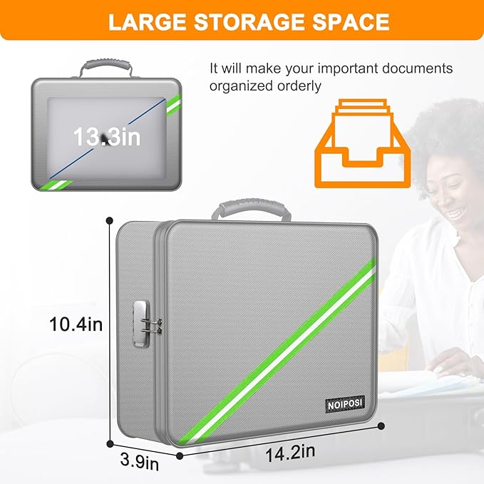 Noiposi Document Organizer with 5200℉ Heat Insulated,Waterproof and Fireproof Document Box,Portable Home Travel Safe Storage 