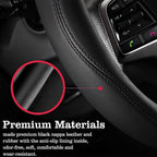 Wine Red Car Steering Wheel Cover, Nappa Leather, Bottom Color Blocking, Universal 14.5-15 Inch Leather Anti-Slip Breathable 