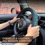 PINCTROT Large Size Chenille Leather Steering Wheel Cover, Soft Mottled Colors, Sweat-Proof, Non-Slip Grip, All-Season Comfor